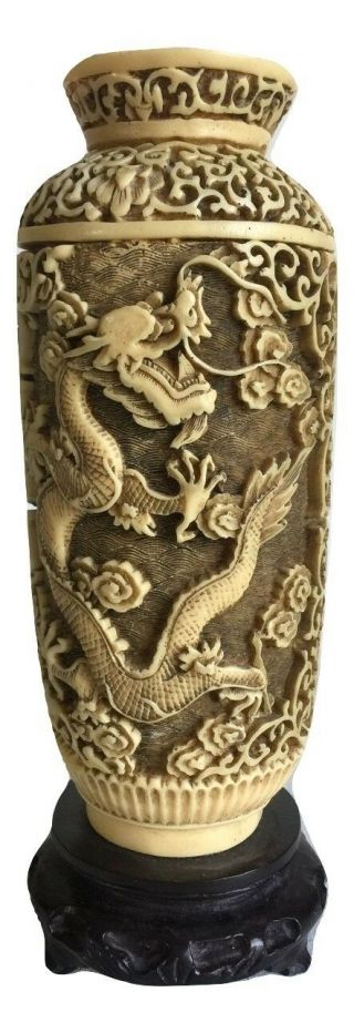 Chinese Hand Carved Dragon Vase 9 1/2 " Tall Signed