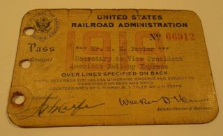 1919 United States Railroad Administration Company - Ticket - Pass -