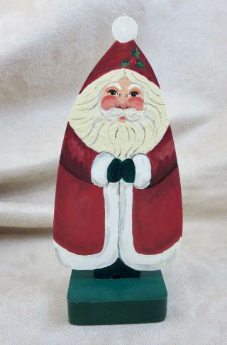 Vintage Handmade Folk Art Painted Standing Santa Wood Ornament Marilyn M Ericson