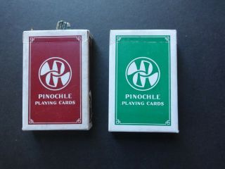 Pullman Company Pinochle Playing Cards,  Two Packs,  Green And Dark Red