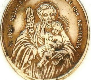 Antique Bronze Medal Pendant To Saint Joseph & The Holy Guardian Angel