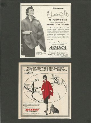 Avianca The Colombian Airlines - 1959 & 1964 2 Vintage Print Ads