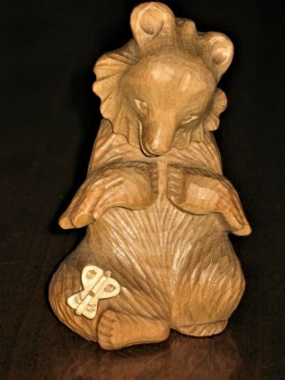 Russian Bear Figurine Wood Hand Carved By Russian Artist 5 " Tall