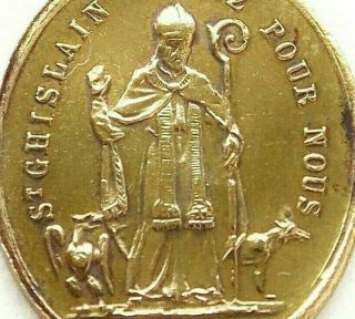 Saint Ghislain & Miraculous Virgin Mary - Antique Medal Pendant