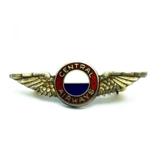 Vintage Central Airways 1 " Wings Birks Sterling Enamel Lapel Pin Badge