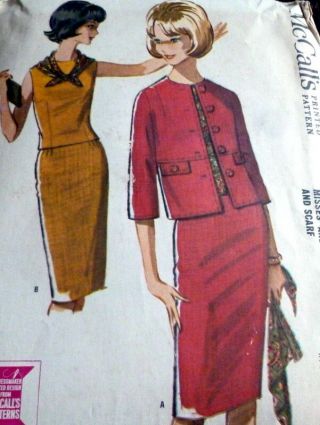 Lovely Vtg 1960s Suit Blouse & Scarf Mccalls Sewing Pattern 11/31.  5