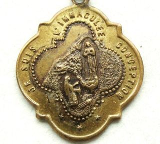 Apparition Of Our Lady Of Lourdes & The Basilica - Antique Bronze Medal Pendant