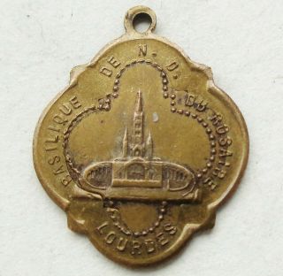 APPARITION OF OUR LADY OF LOURDES & THE BASILICA - ANTIQUE BRONZE MEDAL PENDANT 3