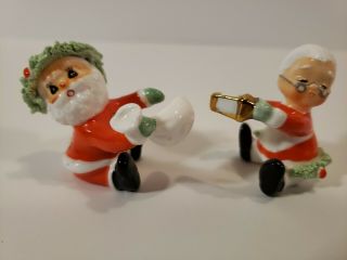 Vintage Napco Japan Christmas Mr & Mrs Santa Claus Spaghetti Trim Candle Hugger