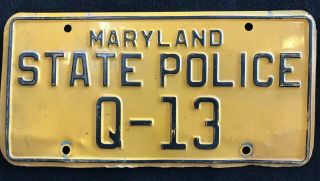 Vtg Maryland State Police Mdsp License Plate Tag Q - 13 Patrol Vehicle Raised