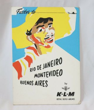 Vintage Klm Airlines Travel Poster Cardboard Advertising Display Rio De Janeiro