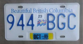 British Columbia License Plate Passenger Expired Oct.  2005 Number 944 Bgc Canada