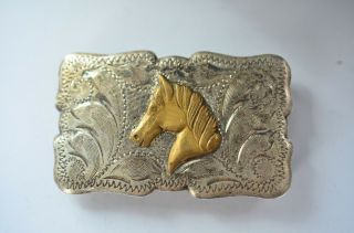 Frontier Buckles Solid Sterling Silver Horse Head Hand Engraved Belt Buckle