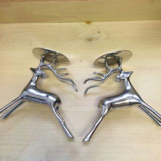 Vintage Reindeer Candle Holders Christmas Silver Plated India Heavy Gorgeous