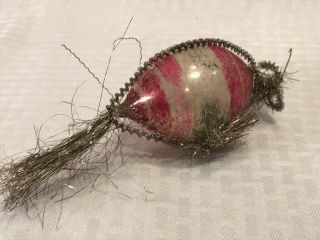 Q46 Antique Vtg Christmas Tree Glass Ornament Wire Wrapped Lametta Tinsel Silver