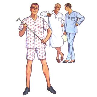Vtg 60s Simplicity 5039 Mens Vneck Long Short Sleeve Pajamas Nightshirt M 38 - 40c