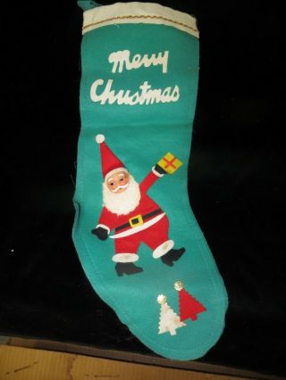 Vintage 3d Santa Claus Christmas Stocking - Felt - Japan - 20 " Long - A