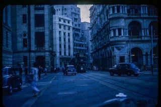 (009) Vintage 1950s 35mm Slide Photo - Hong Kong - Street Scene W/ Trolley