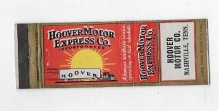 Vintage Matchbook Cover Hoover Motor Express Co Nashville Tn Truck Line S3859
