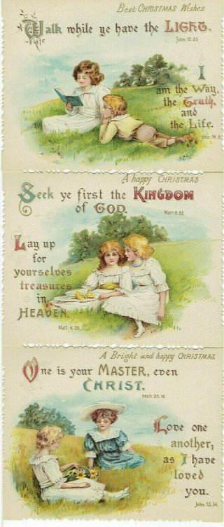 3 X Artist Signed E A Lemann Victorian Christmas Cards Religious Children Vgc