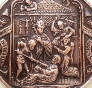 Saint Lambert & Representation Martyrdom - Antique Bronze Art Medal Pendant