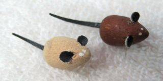 Wood Mice Buttons White & Brown Leather Ears & Tail Body Is 5/8 "