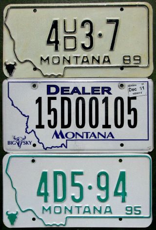 3 Montana Dealer License Plates Looks - 1989,  1995 & 2011