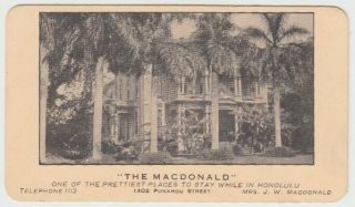 Early Advertising Trade Card For Honolulu Hawaii Territories Hotel - Ephemera