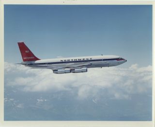 Large Vintage Photo - Northwest Airlines B720 N721us In - Flight