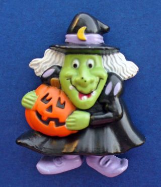 Russ Pin Halloween Vintage Witch Ugly Jack O Lantern Pumpkin Holiday Brooch