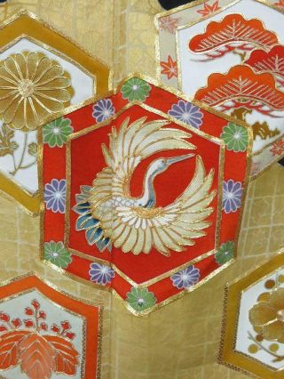 01vbcf 1634 Silk Vintage Tomesode Fabric Japanese Kimono Crane Birds