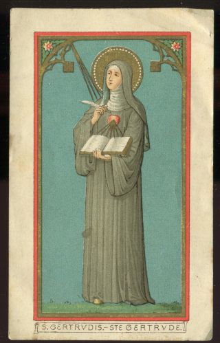 Antique Holy Card Goldprint Of St Gertrudis Gertrude