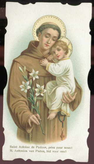 Antique Holy Card Of Jesus And St Anthony Of Padoue