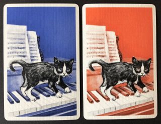 Vintage Swap/playing Cards - Cats / Kittens On A Piano - Blue & Orange