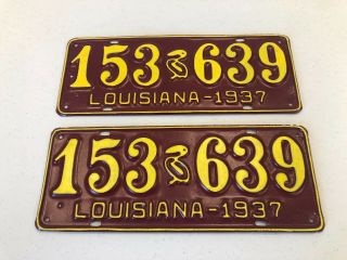 Vintage 1937 Louisiana Automotive License Plates Restored (pair)