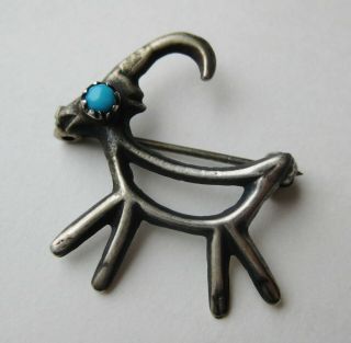Vtg Navajo Indian Sterling Silver Sandcast Turquoise Bighorn Sheep Pin Brooch