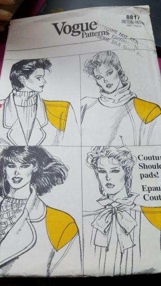 Vintage Vogue Sewing Pattern 8817 Uncut Couture Shoulder Pads Covers And Puff