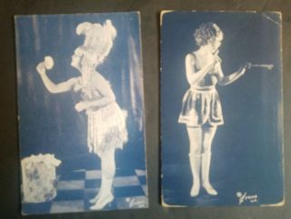 Early Exhibit Evans La 1920s Arcade Pinup Rare Blue/black 2card Lot9