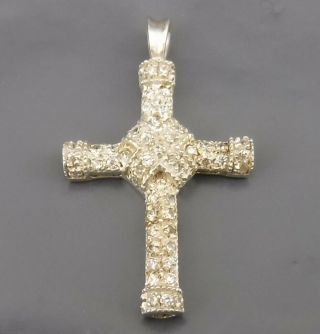 Stunning Sterling Silver Crucifix Pendant W High Relief Textured Design & Cz 