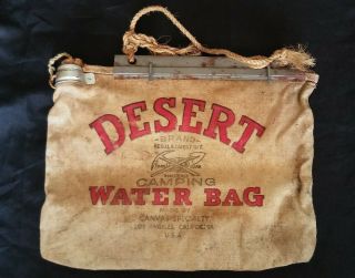 Vintage Desert Brand Water Bag Canvas Los Angeles Cal.  Usa 14” X 11” Flax Duck