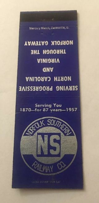 Vintage Matchbook Cover Matchcover Railroad Norfolk Southern Railway Co