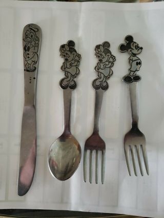 4 Pc Walt Disney Mickey Mouse Set By Bonny Stainless Youth Fork Knife & Spoon