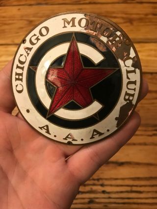 Vintage Porcelain Chicago Motor Club Aaa Badge Sign Tag Plate Topper