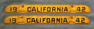 California.  1942.  License Plate Metal Registration Tab / Tag.  Matched Pair.
