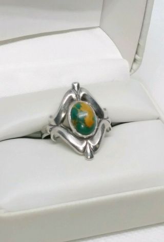 Vintage Bell Trading Post Green Turquoise Sterling Silver Ring Fred Harvey Era