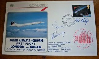 1986 British Airways Concorde 1st Flight London - Milan Cover Signed By Crew