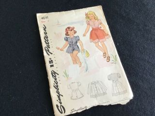 Vtg Simplicity 4641 Child’s Playsuit Skirt Shorts 1940s Sz 2 1x Unprinted