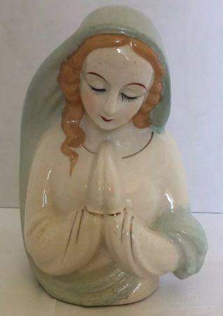 Vintage Madonna Virgin Mary Blessed Mother Statue Planter Made In Japan