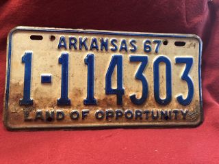 1967 Arkansas Pulaski County Vintage License Plate Tag 1 - 114303 Little Rock City
