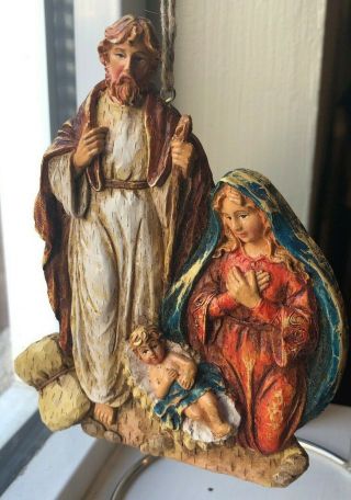 Nativity Scene Sculpted Resin Rustic Hand Painted Christmas Ornament Holy Family